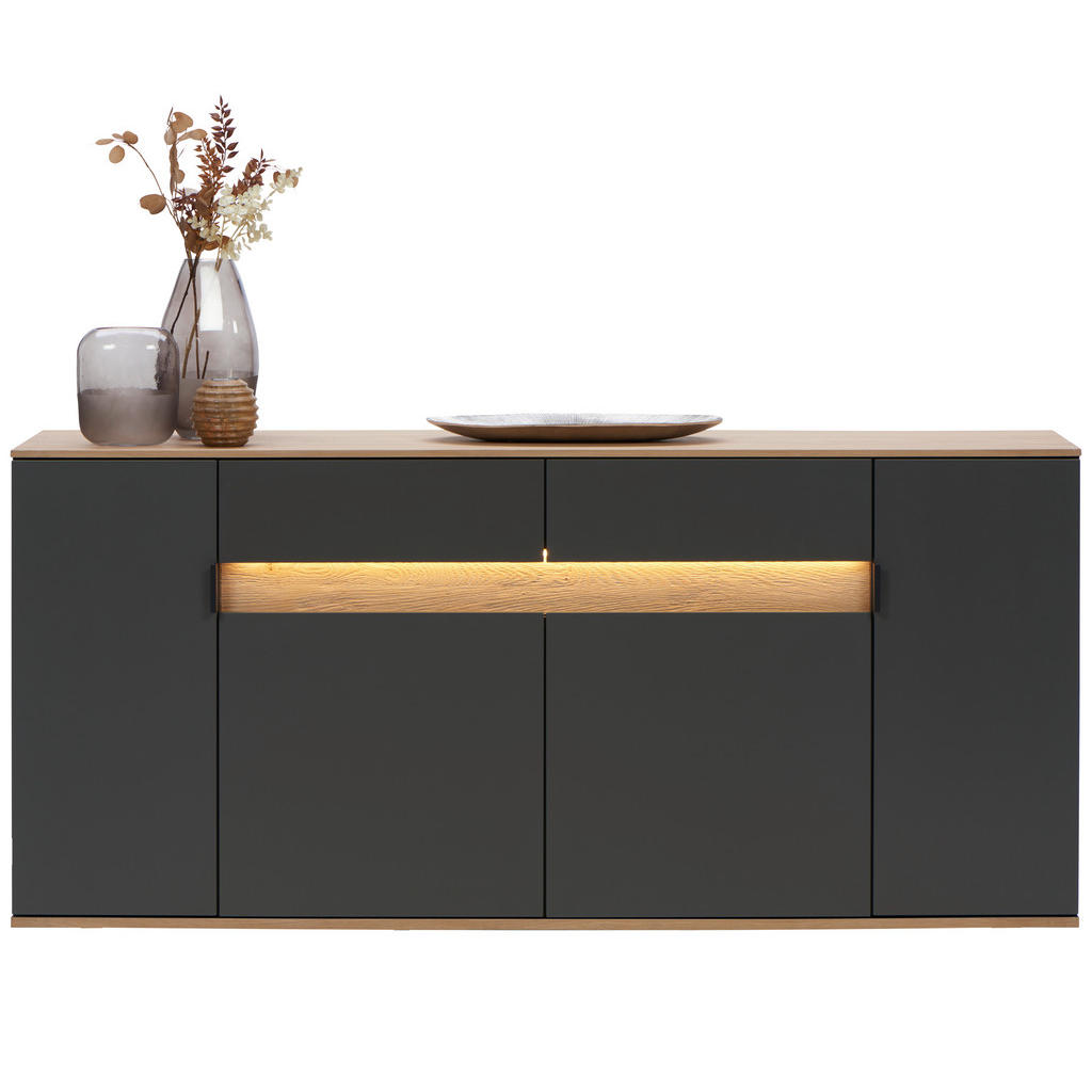 Dieter Knoll ŠIROKÁ KOMODA, antracitová, barvy dubu, 180,6/82/42 cm