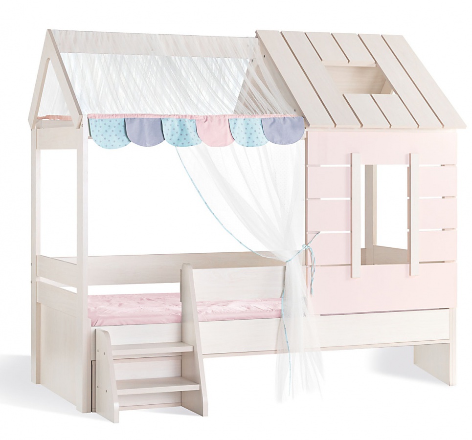 Domečková postel 90x200 boom - bříza/růžová