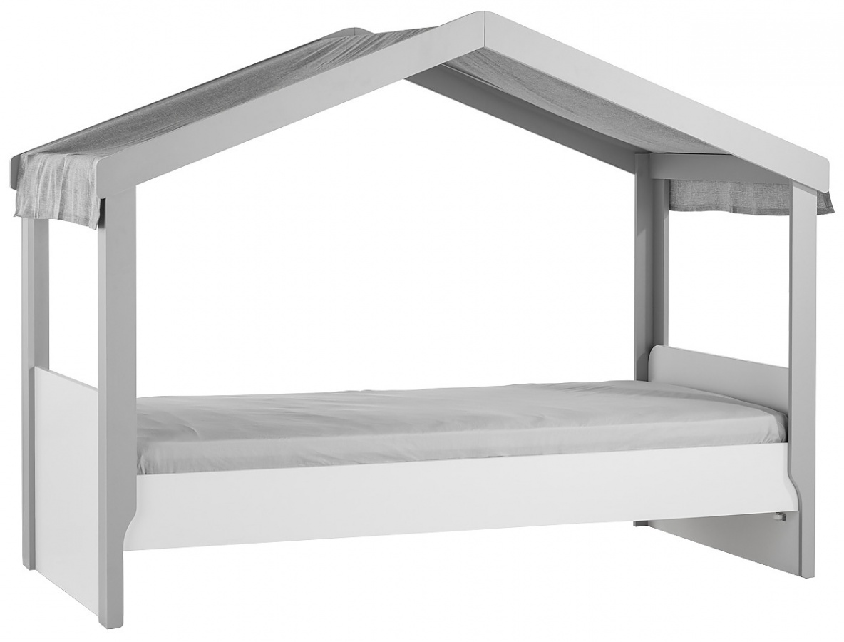 Domečková postel 90x200 s látkovou stříškou spencer - bílá/šedá