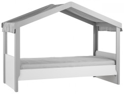 Domečková postel 90x200 s látkovou stříškou spencer - bílá/šedá