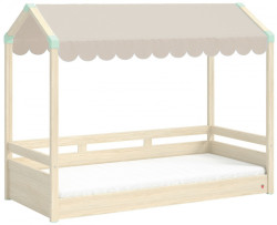 Domečková postel se stříškou fairy ii - dub světlý/béžová