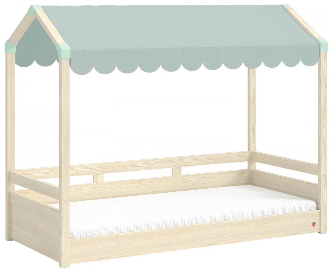 Domečková postel se stříškou fairy ii - dub světlý/zelená