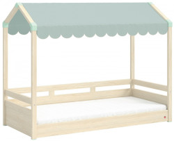 Domečková postel se stříškou fairy ii - dub světlý/zelená