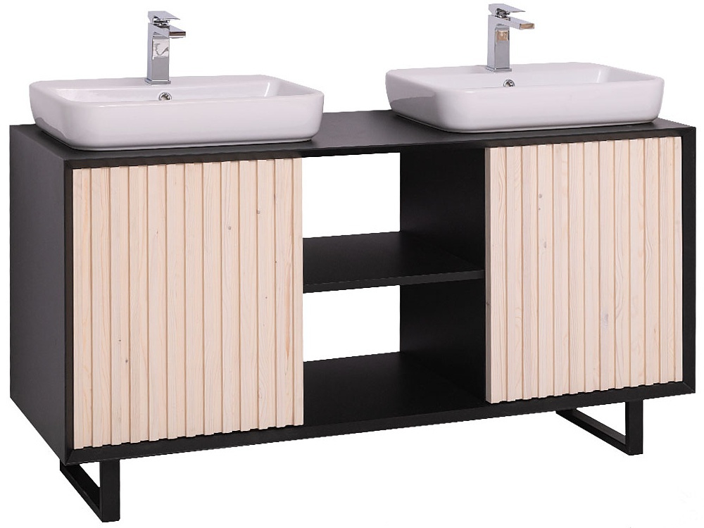 Dvířková skříňka pro 2 umyvadla layne 759 - černá/béžová