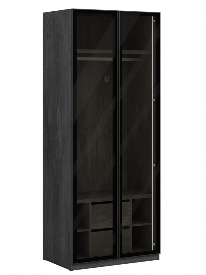 Dvoudveřová šatní skříň s osvětlením a prosklenými dveřmi gia - černá