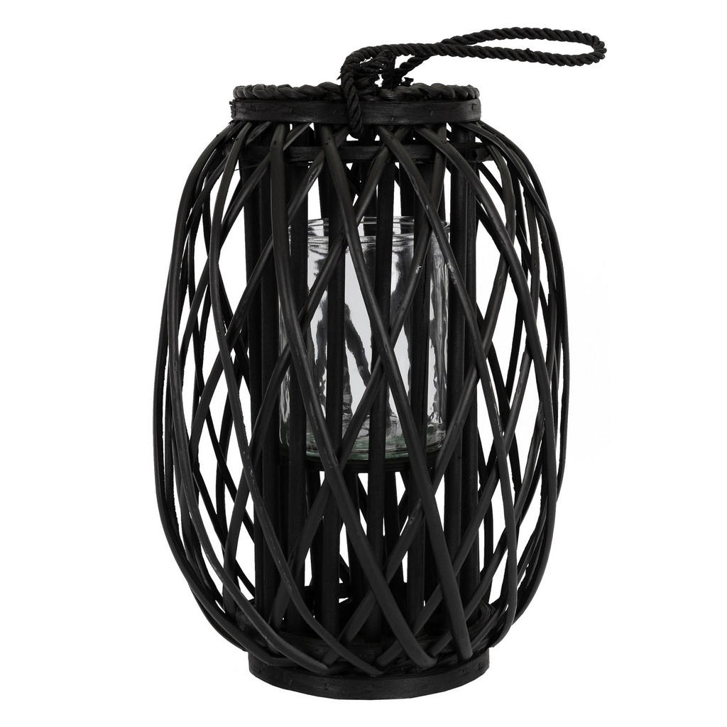 ECD-Germany LATERNA Ried 40x26 cm černá s uchem a skleněnou vložkou