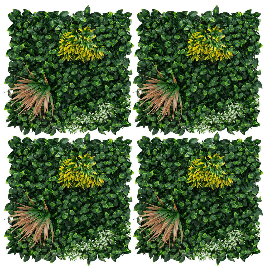 ECD-Germany UMĚLÁ ROSTLINNÁ STĚNA, sada 4 ks, 50 x 50 cm, umělé rostliny, na stěnu, do interiéru i exteriéru, zelená, Copper Leaf