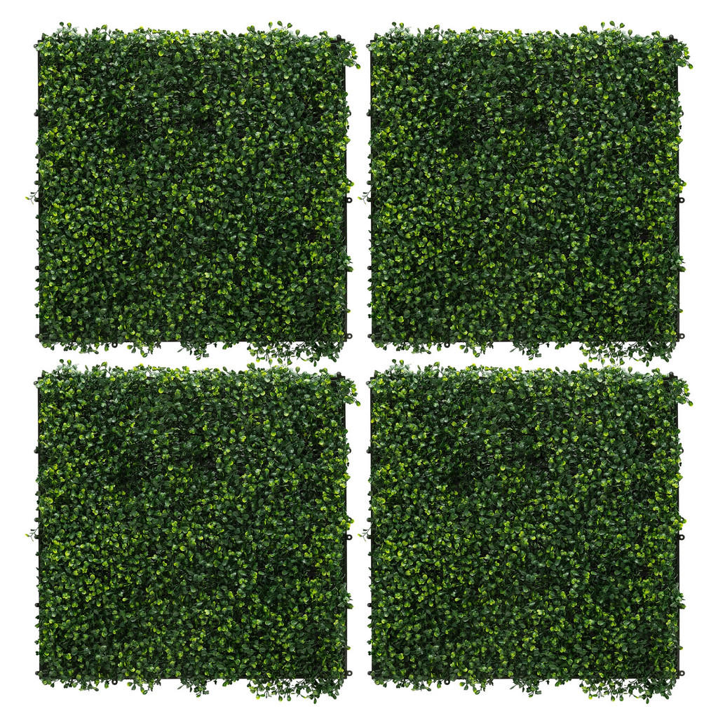 ECD-Germany UMĚLÁ ROSTLINNÁ STĚNA, sada 4 ks, 50 x 50 cm, umělé rostliny na stěnu, interiér i exteriér, zelená, Classic Buxus