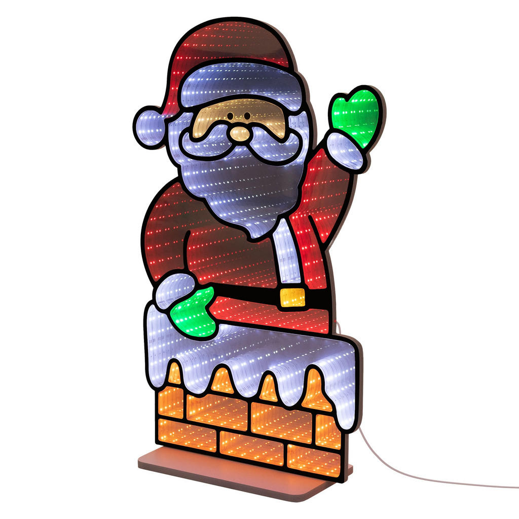 ECD-Germany VÁNOČNÍ DEKORACE Santa Claus u krbu, LED zrcadlo s nekonečným 3D efektem a světelnou řetězem, 38 x 60 cm, do interiéru