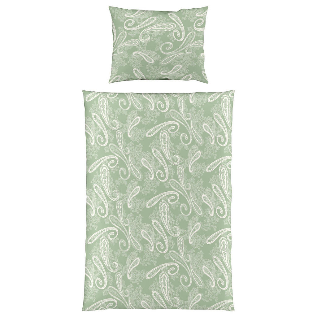 Fleuresse POVLEČENÍ, makosatén, bílá, světle zelená, 140/200 cm