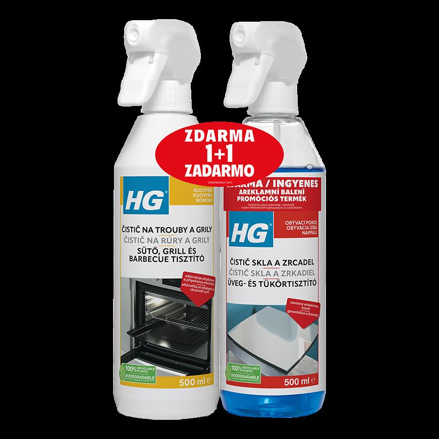 HG čistič na trouby a grily 500ml +HG čistič skla a zrcadel 500ml