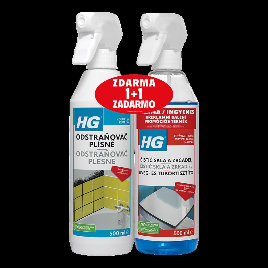 HG odstraňovač plísně 500ml + HG čistič skla a zrcadel 500ml