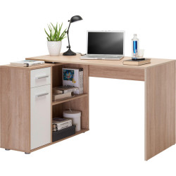 Hom`in ROHOVÝ PSACÍ STŮL, bílá, barvy dubu, 94/120/75 cm