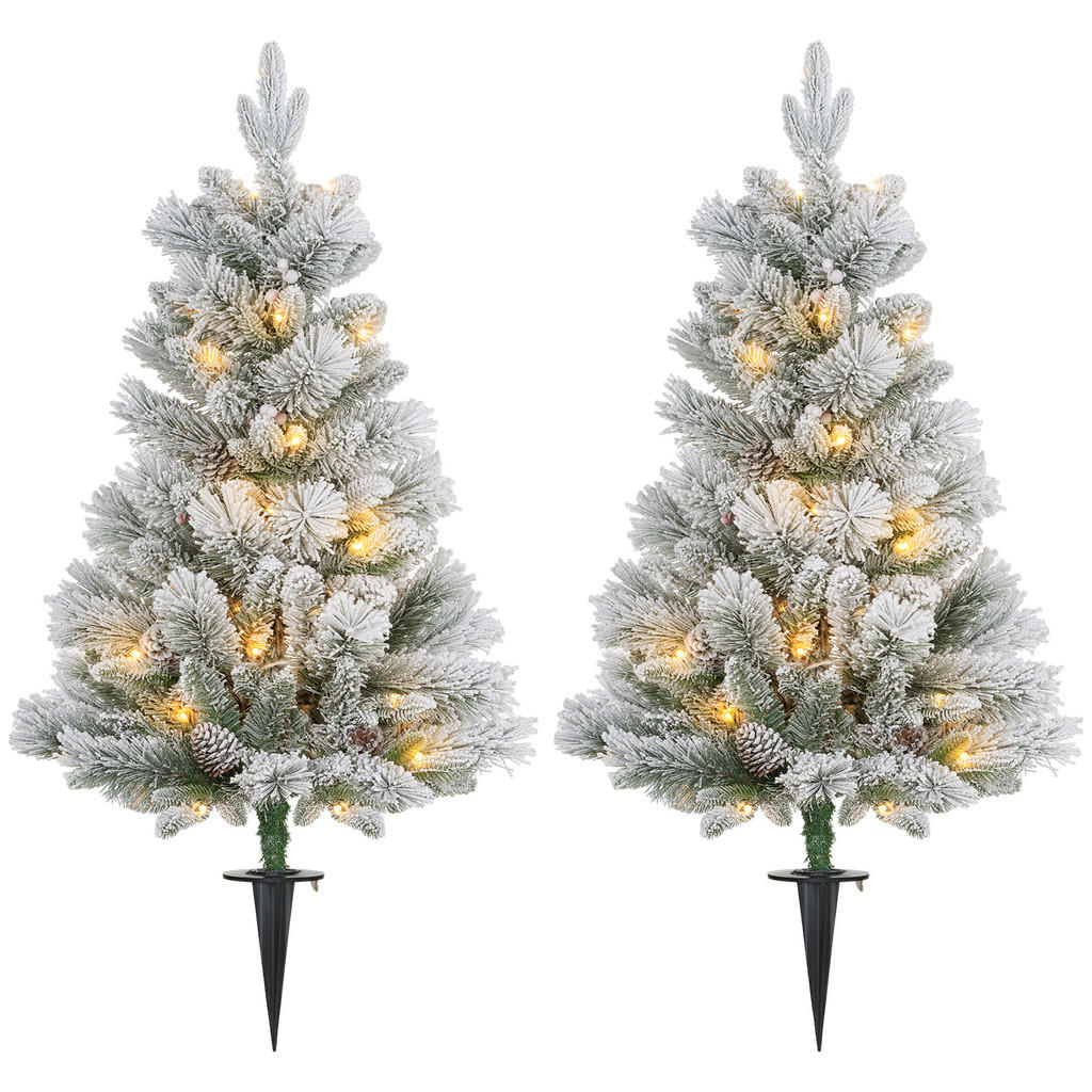 HOMCOM 107 cm umělý vánoční stromek, sada 2 ks se 100 LED světly, nehořlavý