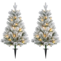 HOMCOM 107 cm umělý vánoční stromek, sada 2 ks se 100 LED světly, nehořlavý