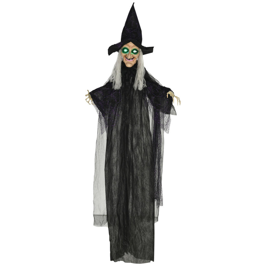 HOMCOM 183 cm halloweenská dekorace Halloweenská čarodějnice s LED světly, zvuková funkce
