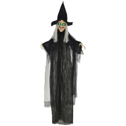 HOMCOM 183 cm halloweenská dekorace Halloweenská čarodějnice s LED světly, zvuková funkce