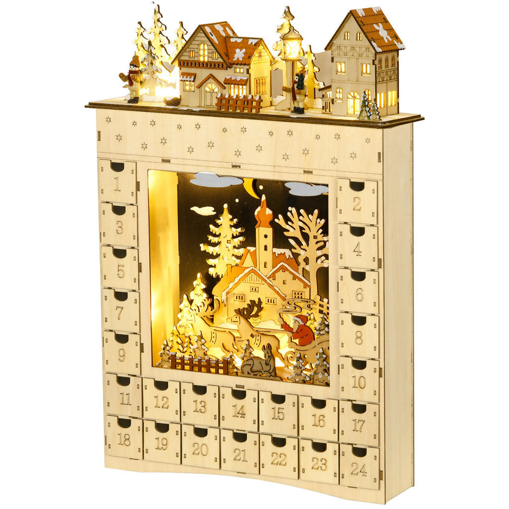 HOMCOM ADVENTNÍ KALENDÁŘ k naplnění 24 zásuvek Vánoční kalendář DIY