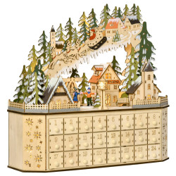 HOMCOM ADVENTNÍ KALENDÁŘ Vánoční kalendář 24 zásuvek s LED světly MDF přírodní dřevo