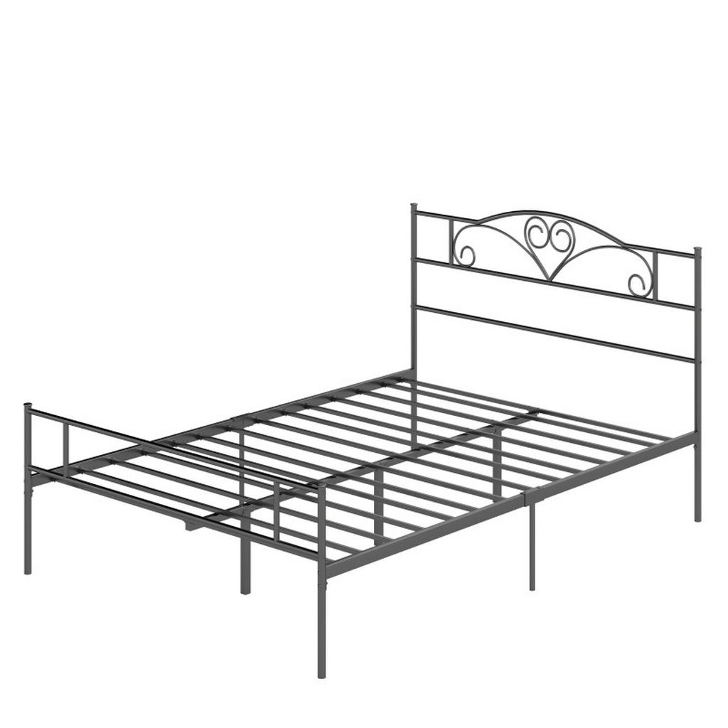 HOMCOM POSTEL 140 x 200 cm ocelová s roštem, úložným prostorem pod postelí, čelem a nožním dílem