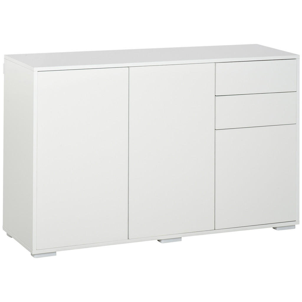 HOMCOM SIDEBOARD Úložná skříňka Víceúčelová skříňka se 2 zásuvkami a 3 dvířky Bílá
