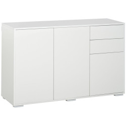 HOMCOM SIDEBOARD Úložná skříňka Víceúčelová skříňka se 2 zásuvkami a 3 dvířky Bílá