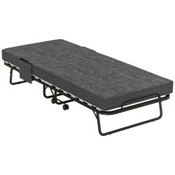 HOMCOM SKLÁDACÍ POSTEL Hostinská postel s kolečky, matrace 10 cm, potah, boční kapsa, šedá