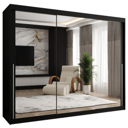 Home Collective ŠATNÍ SKŘÍŇ S POSUVNÝMI DVEŘMI se zrcadlem, šířka 250 cm, černá se stříbrným madlem