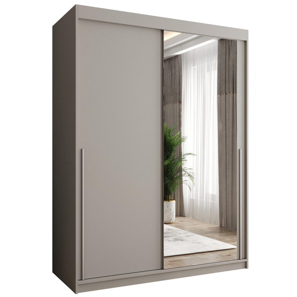 Home Collective SKŘÍŇ S POSUVNÝMI DVEŘMI se zrcadlem, šířka 150 cm, kašmírová se stříbrným úchytem