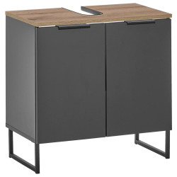 home24 SKŘÍŇKA POD UMYVADLO, černá, černá, barvy dubu, 60/60/35 cm