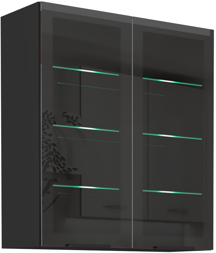 Horní prosklená skříňka Monza 80 GS-90 2F Barva korpusu: Černá, Barva dvířek: Černá