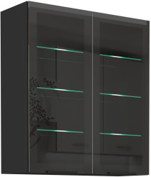 Horní prosklená skříňka Monza 80 GS-90 2F Barva korpusu: Černá, Barva dvířek: Černá