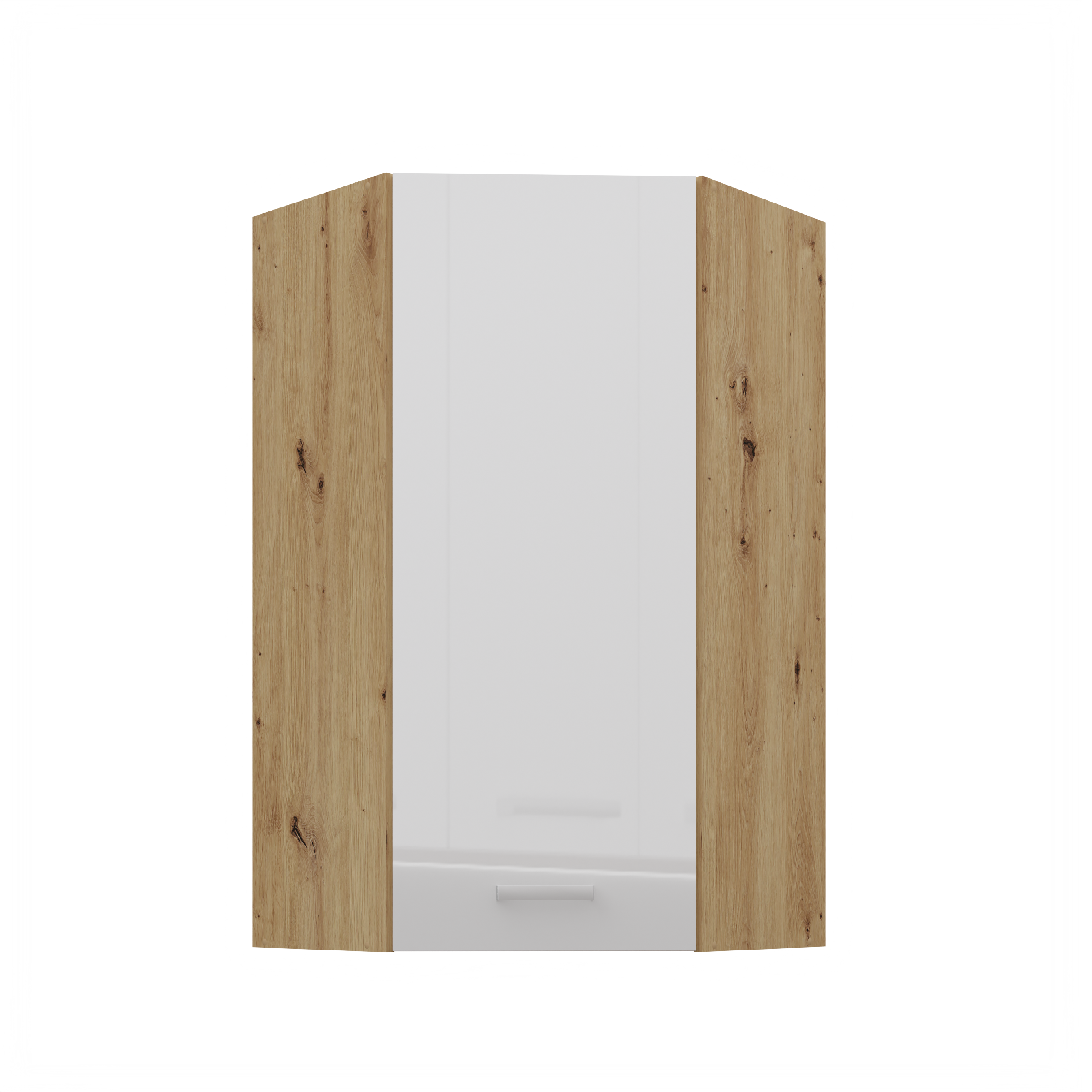 Horní rohová skříňka Artisan 60x60 GN-108 1F (45°) Barva korpusu: Dub artisan, Barva dvířek: Bílý lesk