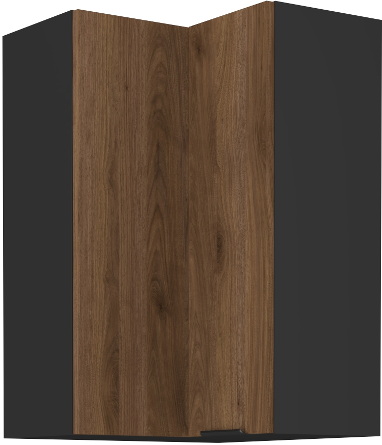 Horní rohová skříňka Monza 60x60 GN-90 2F (90°) Barva korpusu: Černá, Barva dvířek: Ořech okapi