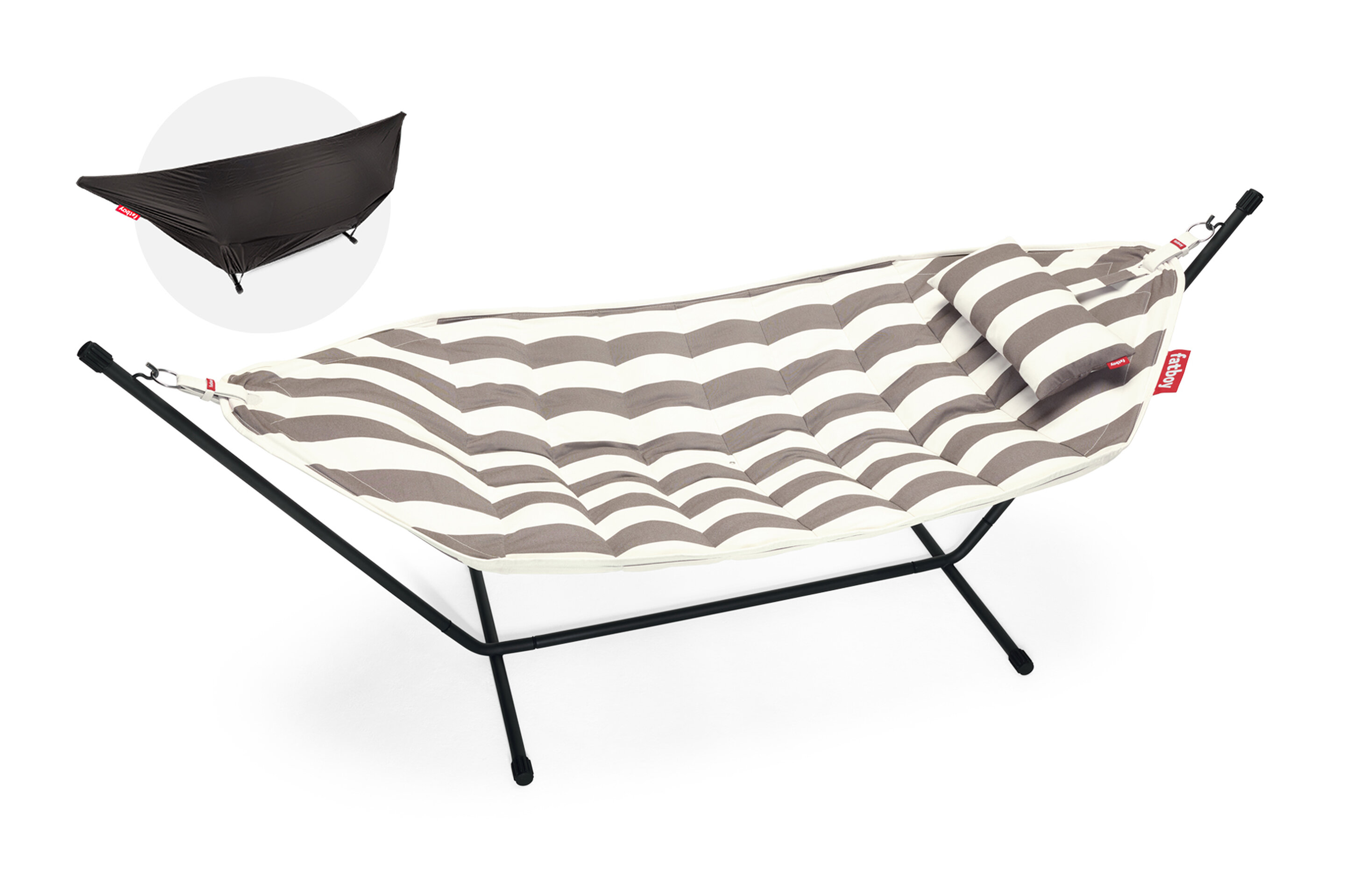 Houpací síť headdemock superb vč. polštáře a černé konstrukce, více variant - Fatboy Barva: stripe cacao