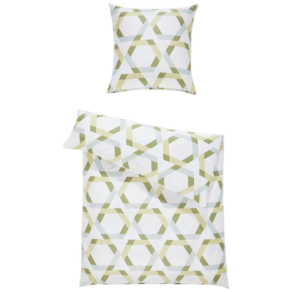Janine POVLEČENÍ, makosatén, zelená, bílá, 155/220 cm
