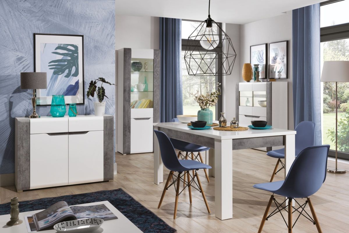 Jídelní sestava brando - bílá / beton / bílý lesk