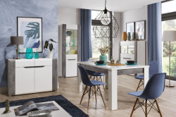 Jídelní sestava brando - bílá / beton / bílý lesk
