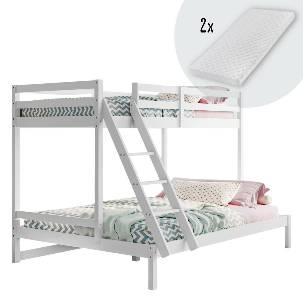 Kids Collective VYVÝŠENÁ postel 90x200 + lůžko 140x200 se 2 matracemi, bílá