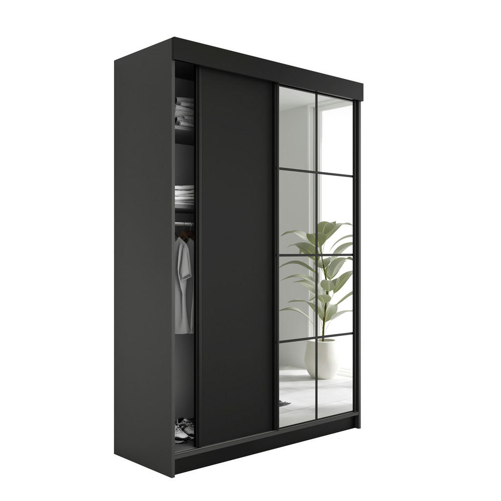 Kier Furniture POSUVNÁ ŠATNÍ SKŘÍŇ LAMARO - 138x205x59 - Grafitová & Černá