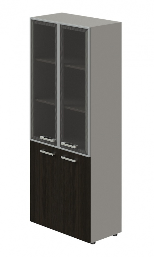 Kombinovaná skříň lorenc 4d - šedá/sklo/wenge