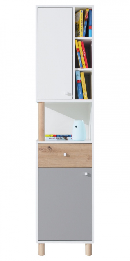 Kombinovaná skříň rasmus 6 - bílá/šedá/dub artisan