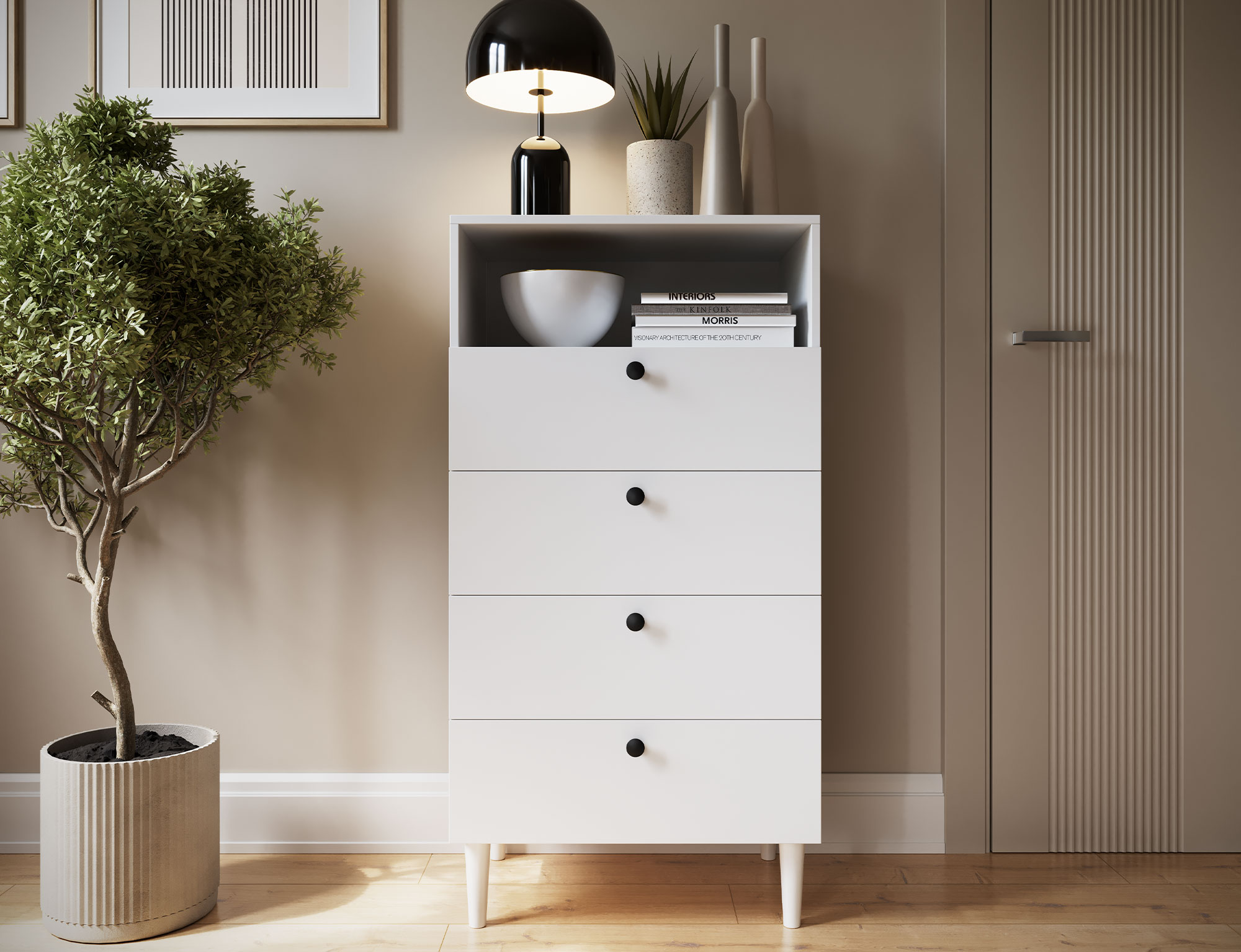 Komoda Dullum Barva korpusu + barva dveří: Bílá + Bílá