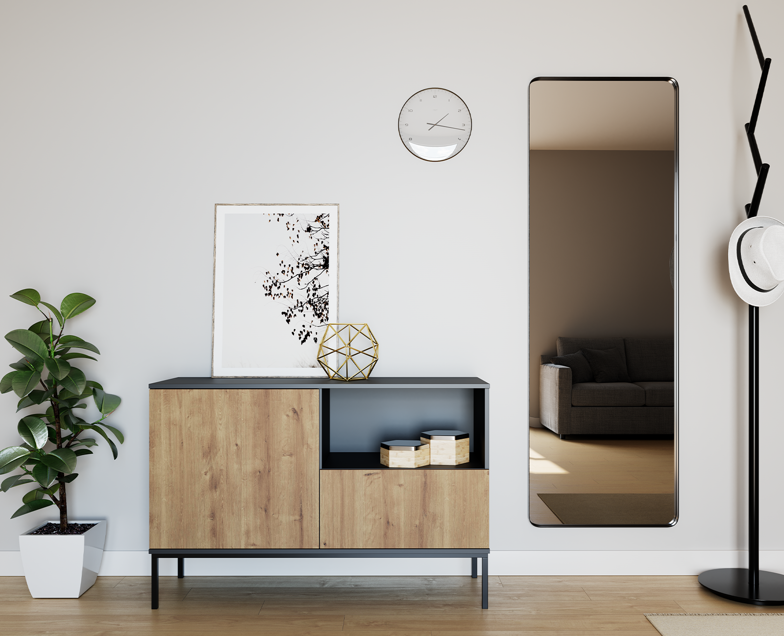 Komoda Lanzzi 120 Barva korpusu: Černá, Dveře: Dub-Artisan