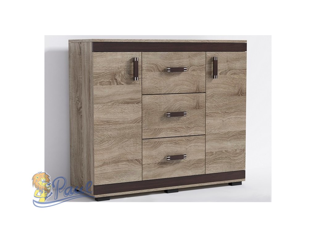 Komoda P13 140cm Barva korpusu: Šedá, Lišta: Wenge, Barva dvířek: Šedá