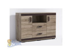 Komoda P15 140 cm Barva korpusu: Šedá, Lišta: Wenge, Barva dvířek: Šedá