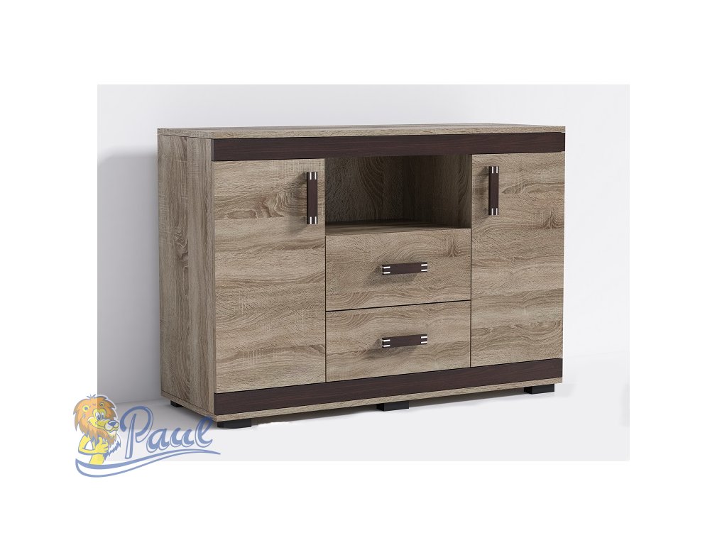 Komoda P15 140cm Barva korpusu: Šedá, Lišta: Wenge, Barva dvířek: Šedá