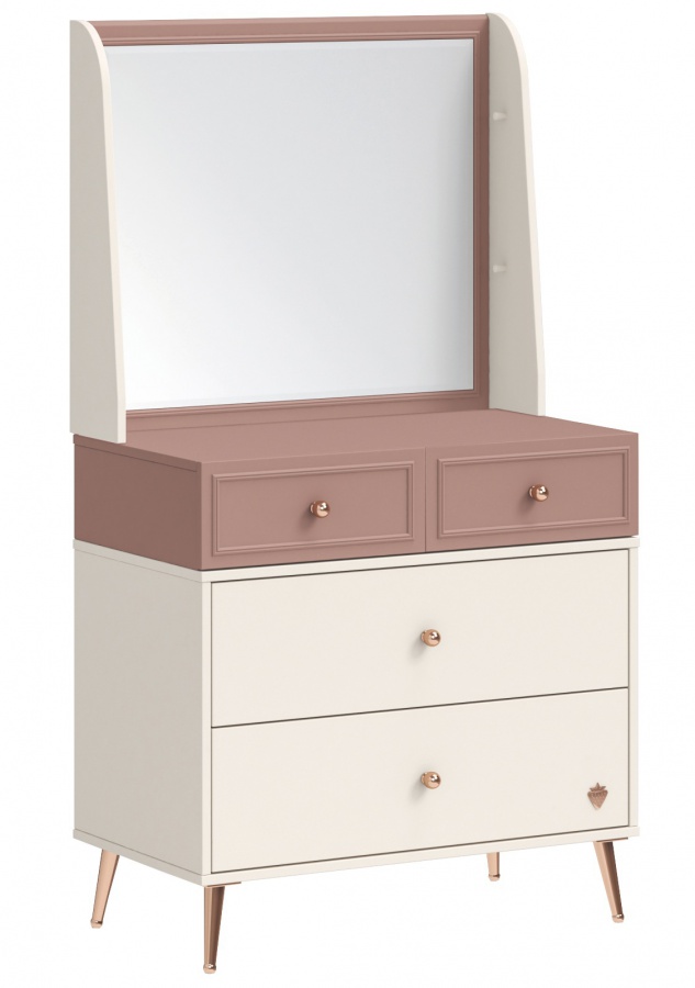 Komoda se zrcadlem beauty - béžová/růžová