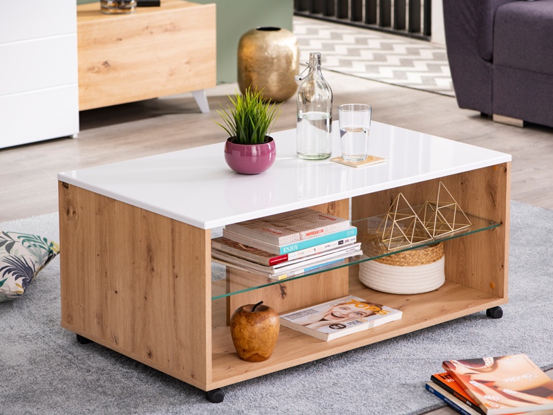 Konferenční stolek carter - dub artisan/bílá