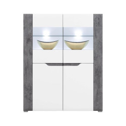 Kredenc brando - bílá / beton / bílý lesk